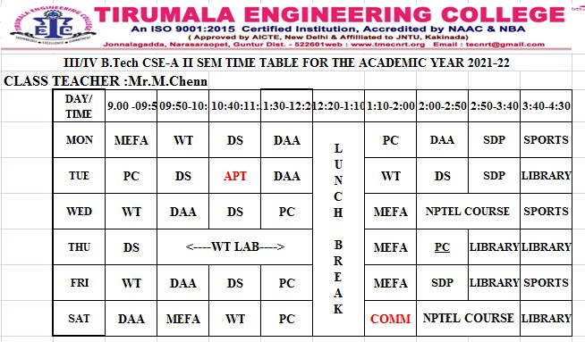 cse timetable